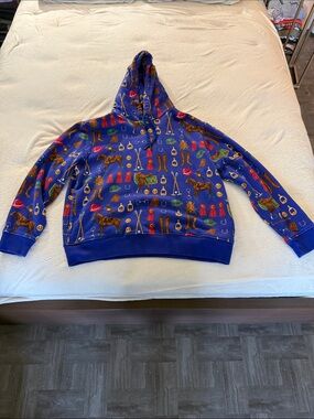 Polo Ralph Lauren Men's Royal Blue Equestrian-Print Zip-Up Hoodie Sweater